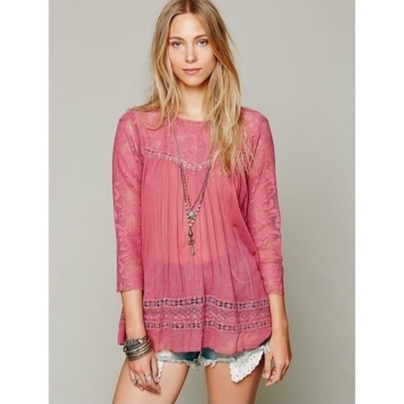Free People One Golden Age Open Back Lace Blouse Top - Picture 1 of 6